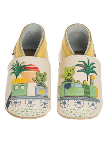 Lait et Miel Leren kruipschoenen "Little train" beige/meerkleurig