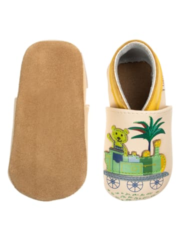 Lait et Miel Leder-Krabbelschuhe "Little train" in Beige/ Bunt