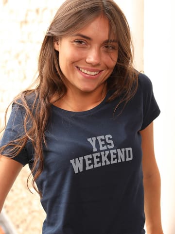 WOOOP Koszulka "Yes Weekend" w kolorze granatowym
