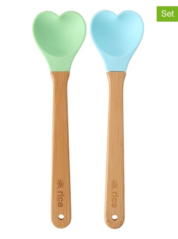 Rice 2-delige set: kooklepels "Heart" groen/lichtblauw - (L)23 x (B)5,5 cm