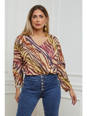 Plus Size Company Bluzka "Emry" w kolorze beżowym ze wzorem