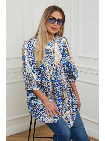 Plus Size Company Bluzka "Izalea" w kolorze niebiesko-beżowym