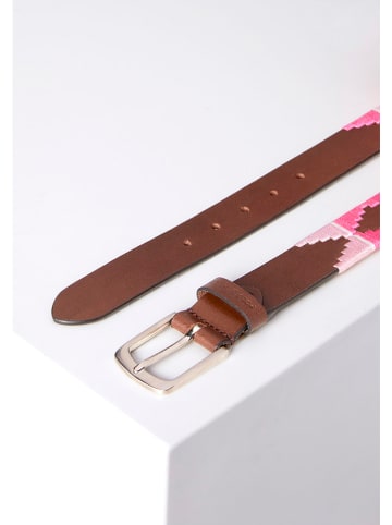 Polo Sylt Leder-Gürtel in Hellbraun/ Pink - (L)130 cm