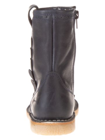 POM POM Leder-Winterboots in Dunkelblau