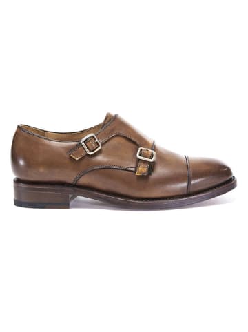 British Passport Leder-Monkstraps in Hellbraun