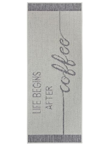 Hanse Home Keukenloper "Life Begins After Coffee" crème/grijs