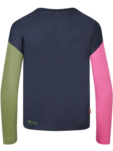 Trollkids Koszulka "Verdal" w kolorze różowo-oliwkowo-granatowym