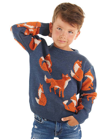 Denokids Sweter "Fox" w kolorze granatowym