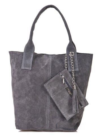 Florence Bags Leder-Shopper "Croas" in Grau - (B)33 x (H)40 x (T)15 cm