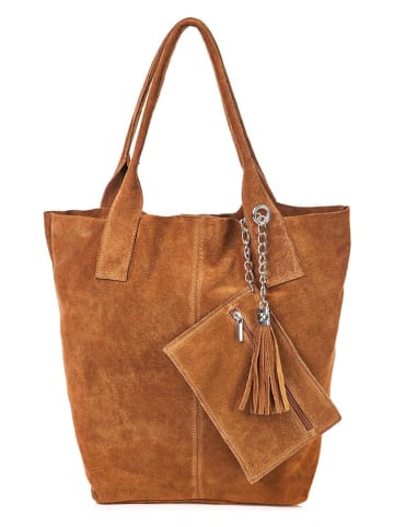 Florence Bags Skórzany shopper bag "Croas" w kolorze jasnobrązowym - 33 x 40 x 15 cm