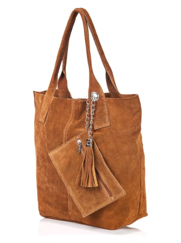 Florence Bags Skórzany shopper bag "Croas" w kolorze jasnobrązowym - 33 x 40 x 15 cm