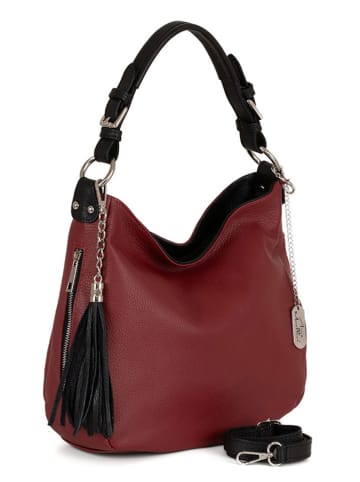 Anna Morellini Leren schoudertas "Fiorella" bordeaux/zwart - (B)30 x (H)27 x (D)9 cm