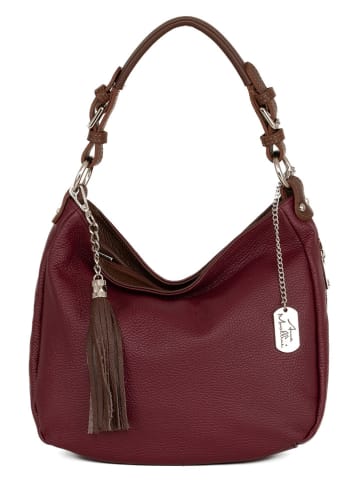 Anna Morellini Leder-Schultertasche "Fiorella" in Bordeaux - (B)30 x (H)27 x (T)9 cm