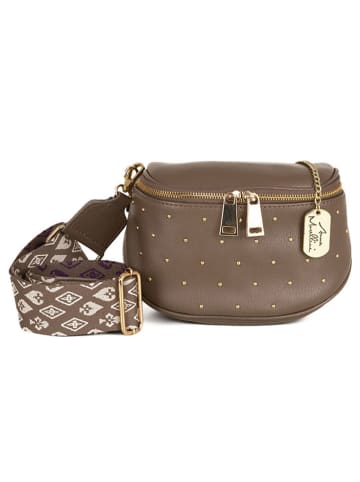 Anna Morellini Leder-Umhängetasche "Domenica" in Taupe - (B)19 x (H)15 x (T)8 cm