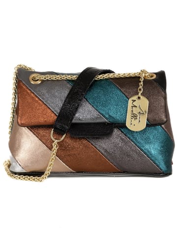 Anna Morellini Leren schoudertas "Bettina" antraciet/bruin/goudkleurig - (B)22 x (H)19 x (D)8cm