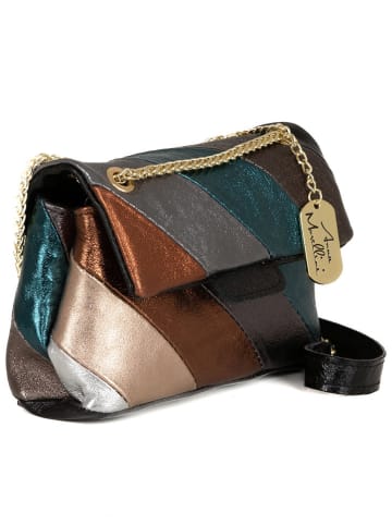 Anna Morellini Leren schoudertas "Bettina" antraciet/bruin/goudkleurig - (B)22 x (H)19 x (D)8cm