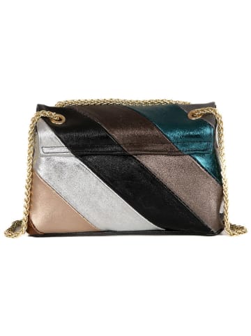 Anna Morellini Leren schoudertas "Bettina" antraciet/bruin/goudkleurig - (B)22 x (H)19 x (D)8cm