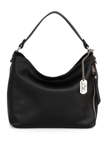 Anna Morellini Leder-Schultertasche "Ricciarda" in Schwarz - (B)35 x (H)24 x (T)10 cm