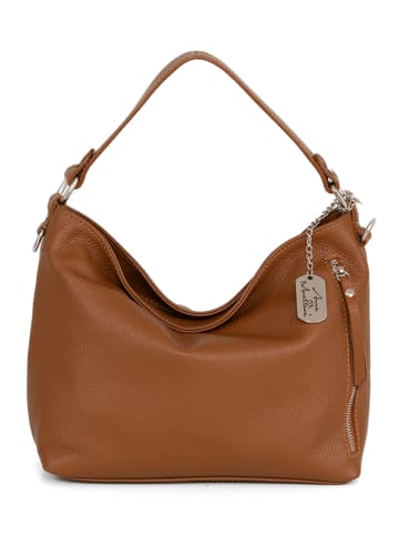 Anna Morellini Leder-Schultertasche "Ricciarda" in Hellbraun - (B)35 x (H)24 x (T)10 cm