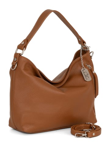 Anna Morellini Leder-Schultertasche "Ricciarda" in Hellbraun - (B)35 x (H)24 x (T)10 cm