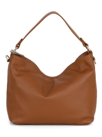 Anna Morellini Leder-Schultertasche "Ricciarda" in Hellbraun - (B)35 x (H)24 x (T)10 cm