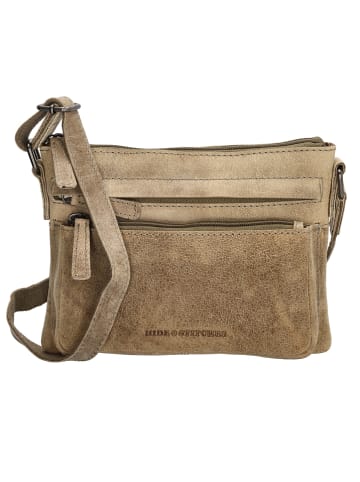 HIDE & STITCHES Leder-Umhängetasche in Taupe - (B)23 x (H)17 x (T)5 cm
