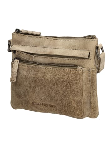 HIDE & STITCHES Leder-Umhängetasche in Taupe - (B)23 x (H)17 x (T)5 cm