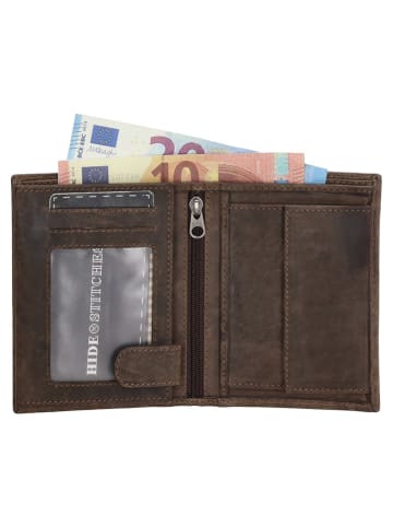 HIDE & STITCHES Leder-Geldbörse in Braun - (B)9 x (H)12 x (T)2 cm