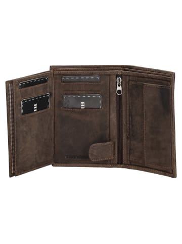 HIDE & STITCHES Leder-Geldbörse in Braun - (B)9 x (H)12 x (T)2 cm