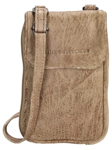 HIDE & STITCHES Leder-Handytasche in Beige - (B)10 x (H)17 x (T)2 cm
