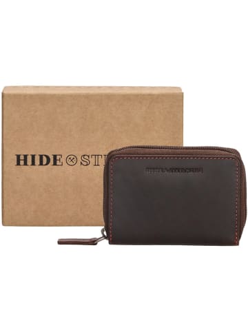 HIDE & STITCHES Skórzany portfel "Japura" w kolorze ciemnobrązowym - 11 x 8 x 2,5 cm