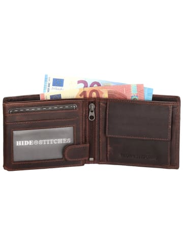 HIDE & STITCHES Leder-Geldbörse in Braun - (B)8 x (H)10 x (T)1,5 cm
