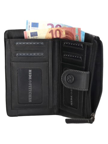 HIDE & STITCHES Skórzany portfel w kolorze czarnym - 17 x 10 x 2 cm