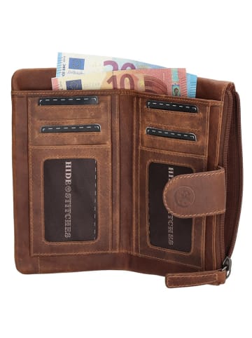 HIDE & STITCHES Leder-Geldbörse in Hellbraun - (B)17 x (H)10 x (T)2 cm