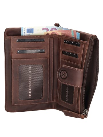HIDE & STITCHES Leder-Geldbörse in Braun - (B)17 x (H)10 x (T)2 cm