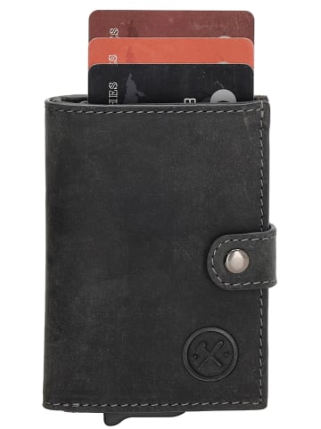 HIDE & STITCHES Skórzany portfel w kolorze czarnym - 7,5 x 10,5 x 1 cm