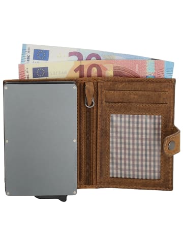 HIDE & STITCHES Leder-Geldbörse in Hellbraun - (B)7,5 x (H)10,5 x (T)1 cm