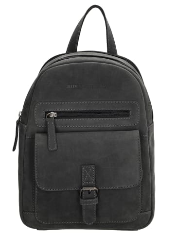 HIDE & STITCHES Leder-Rucksack in Schwarz - (B)20,5 x (H)28,5 x (T)11 cm
