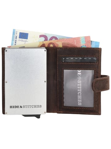 HIDE & STITCHES Leder-Geldbörse in Braun - (B)8 x (H)10 x (T)2 cm