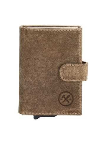 HIDE & STITCHES Leren portemonnee beige - (B)8 x (H)10 x (D)2 cm