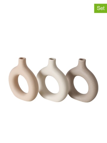 Boltze 3-delige set: vazen "Lanyo" beige/crème/lichtbruin - (H)12 cm