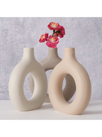 Boltze 3-delige set: vazen "Lanyo" beige/crème/lichtbruin - (H)12 cm