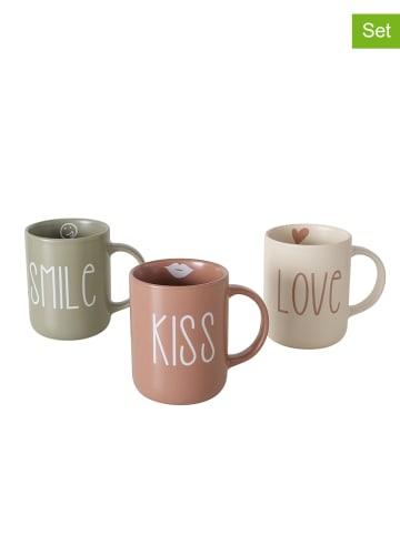 Boltze 3-delige set: mokken "Lovina" beige/kaki/lichtbruin - 420 ml