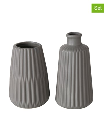 Boltze 2-delige set: vazen "Esko" grijs - (H)18 cm