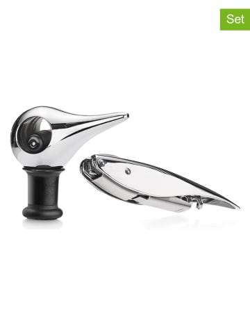 Zone Denmark 2tlg. Set: Korkenzieher un Weinverschluss "Rocks" in Silber