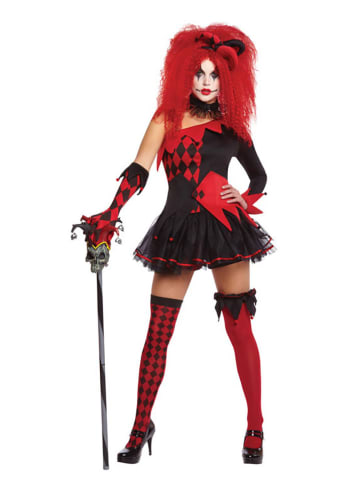 amscan 8-częściowy kostium "Jesterina" w kolorze czerwono-czarnym