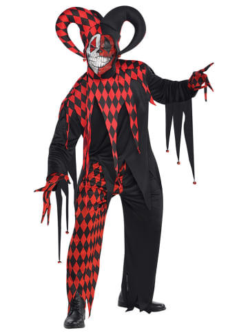 amscan 4-delig kostuum "Krazed Jester" zwart/rood