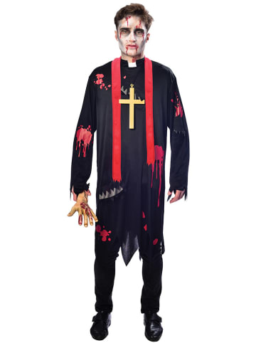 amscan 2-delig kostuum "Zombie Vicar" zwart/rood