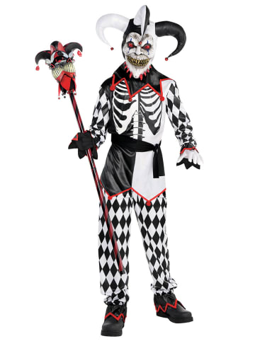 amscan 5-delig kostuum "Sinister Jester" zwart/wit/rood