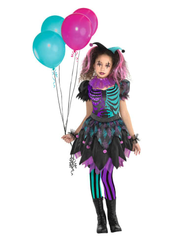 amscan 5-delig kostuum "Haunted Harlequin" zwart/paars/turquoise